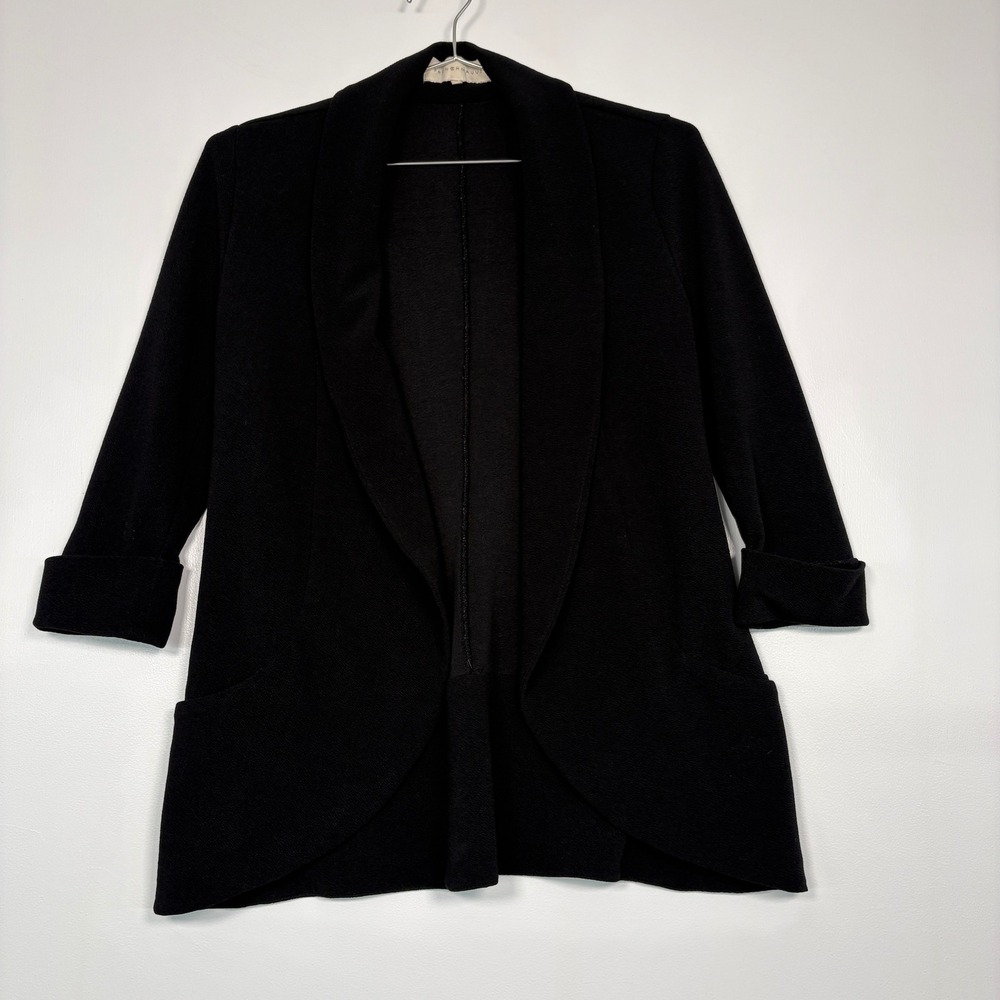 French Mauve Women Blazer Size M Black Open Front Shawl Collar Textured Crepe